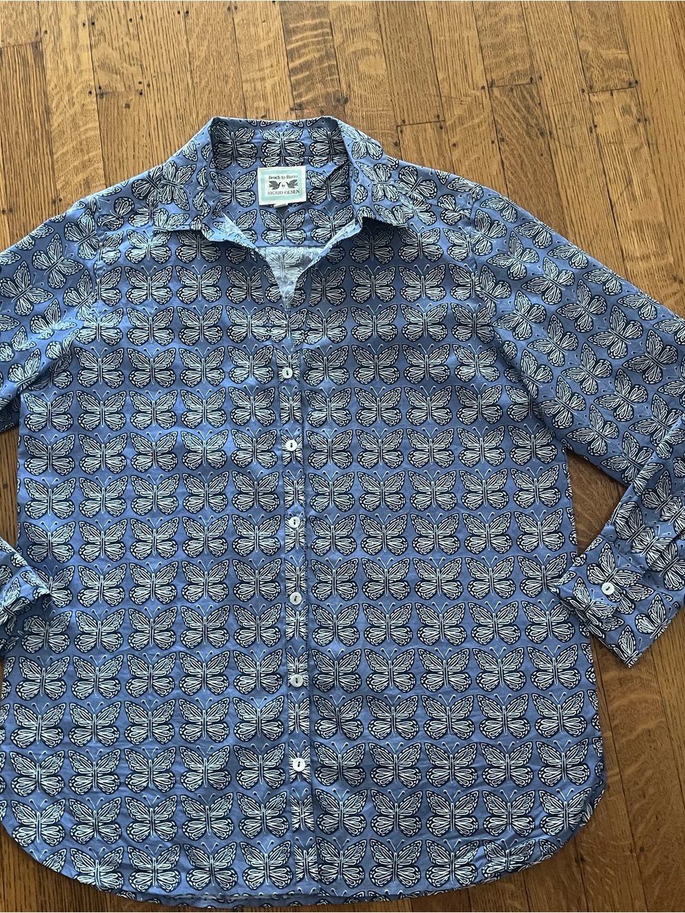 Sigrid Olsen Blue Butterfly Jacquard Button-Down Shirt - Picture 4 of 12